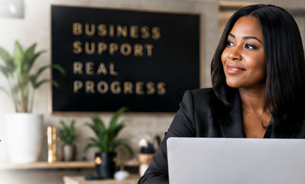 Business owner working at a laptop in a professional workspace