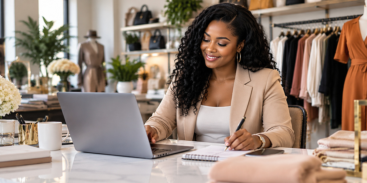 Small business owner working on a laptop